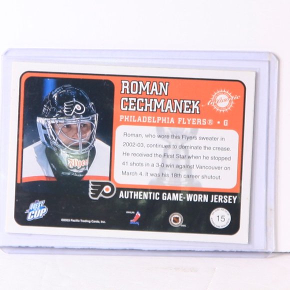 Roman Cechmanek Authentic Game-Worn Jersey Hockey Card Philadelphia Flyers 2003 - Picture 2 of 2